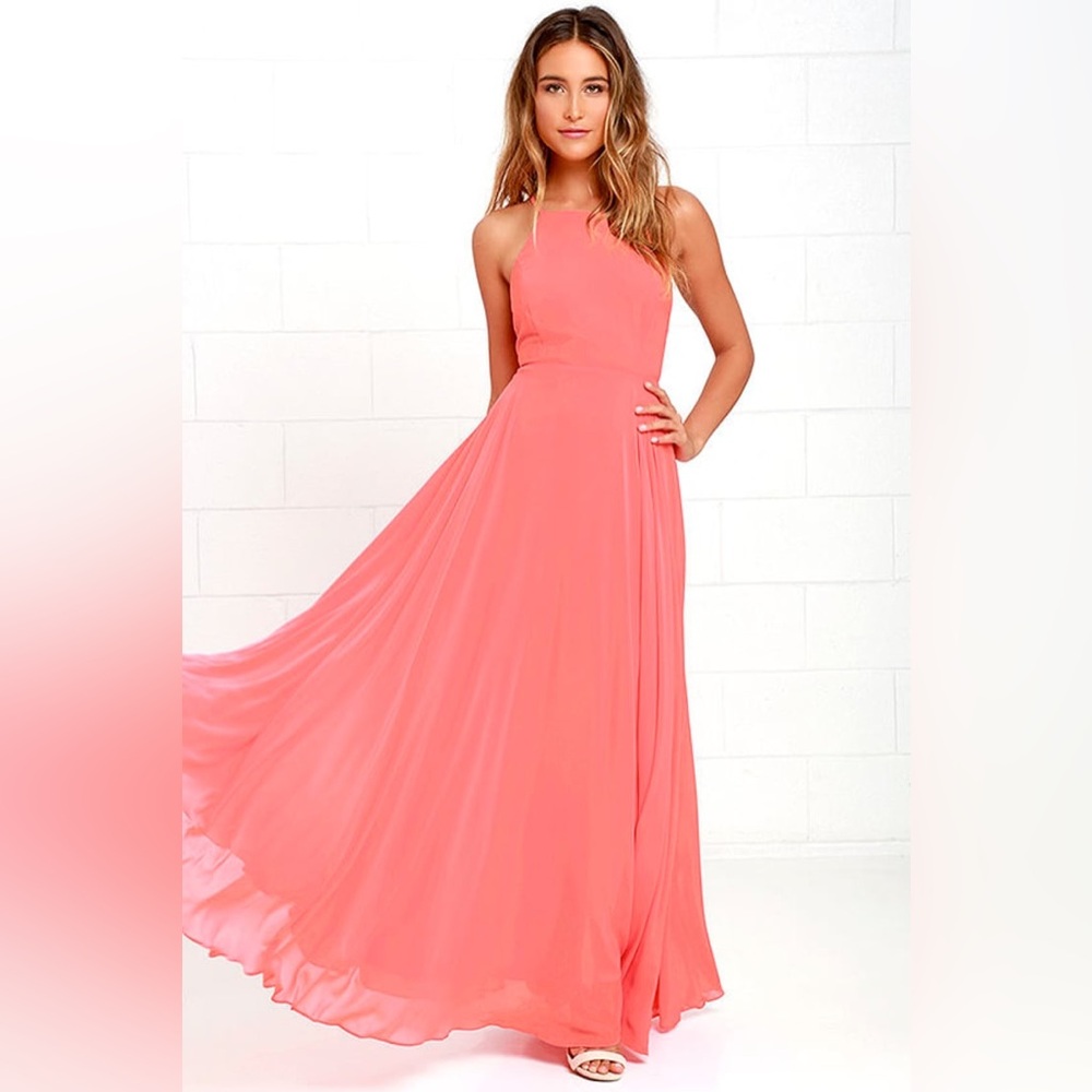 🪸 LULUs Mythical Kind of Love Coral Pink Maxi Dress. Excellent Condition. MEDIUM